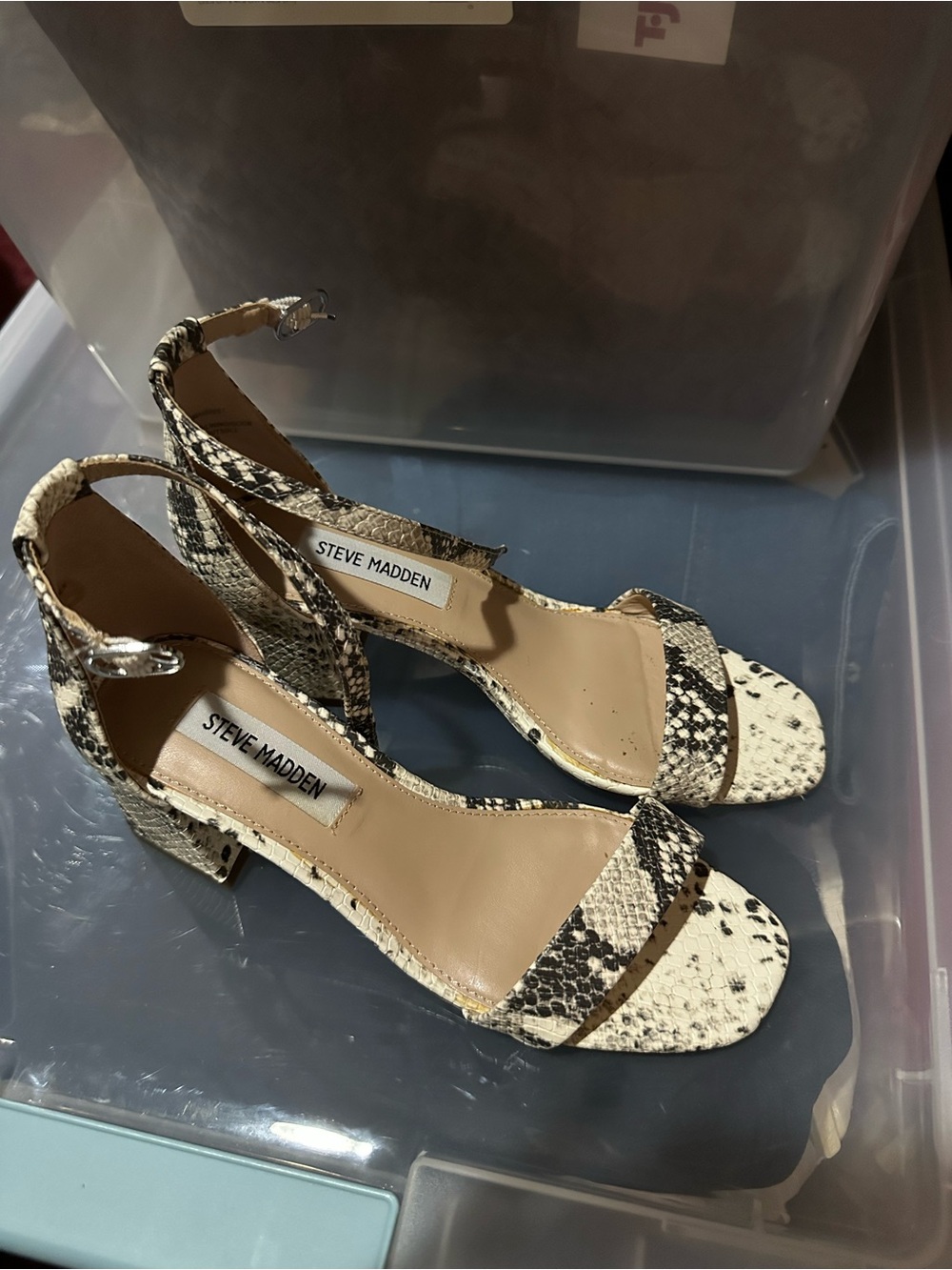 Steve Madden Women's Snake-Print Ankle Strap Sandals